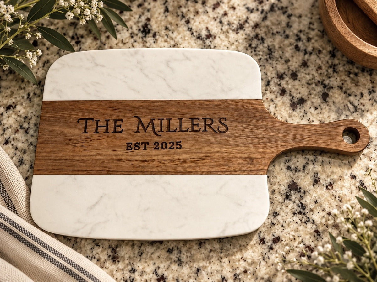 Personalized Acacia Wood & Marble Cheese Board