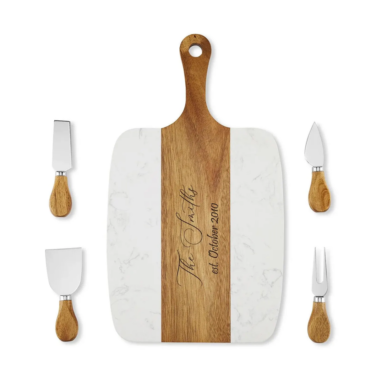 Personalized Acacia Wood & Marble Cheese Board