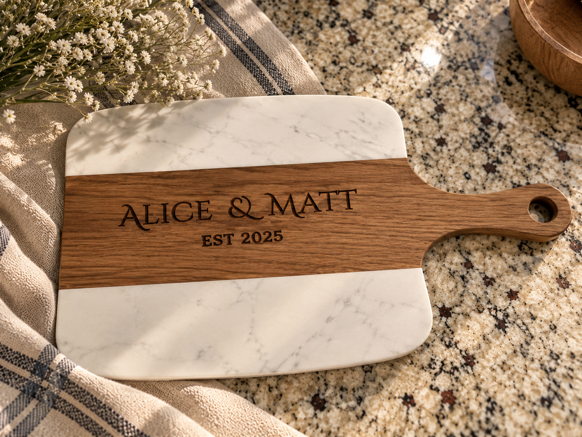 Personalized Acacia Wood & Marble Cheese Board